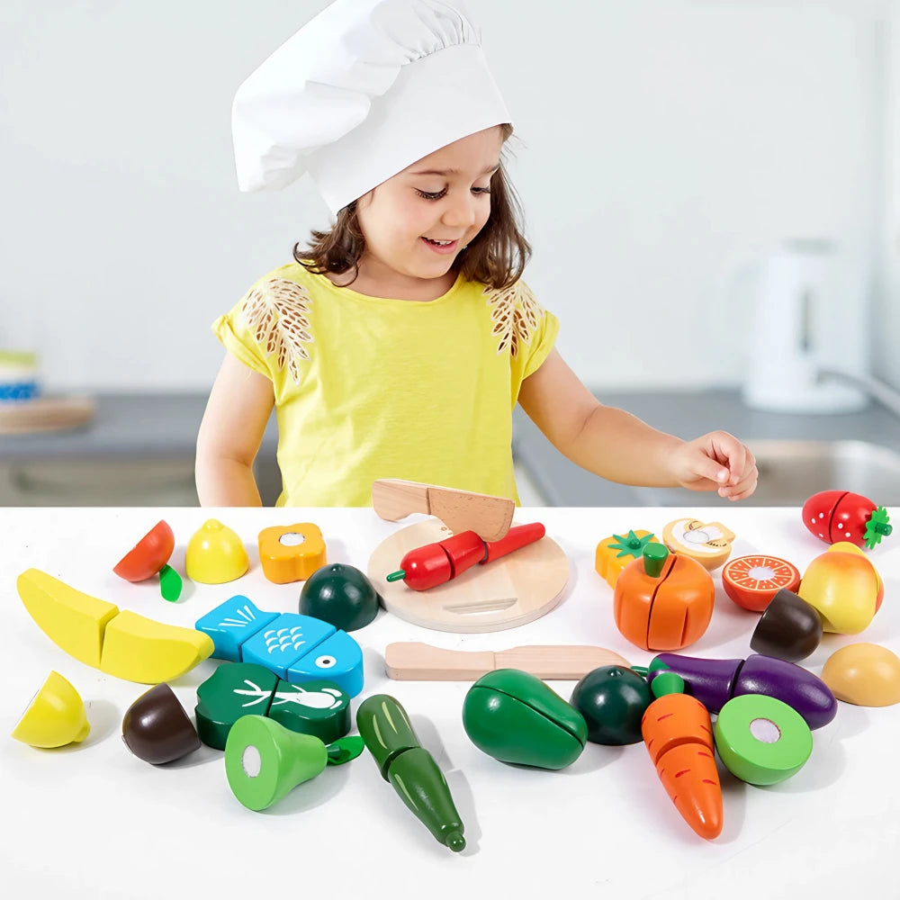 43-Pieces Wooden Play Food Set for Toddlers
