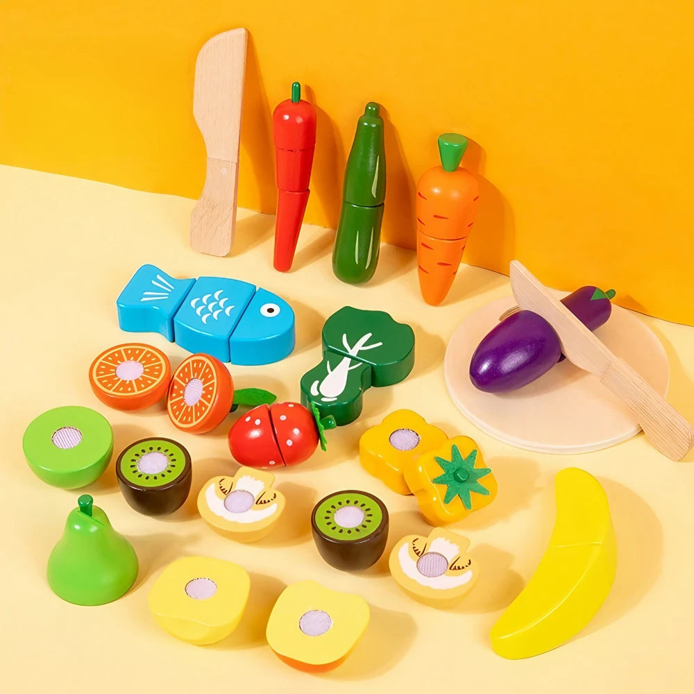 43-Pieces Wooden Play Food Set for Toddlers