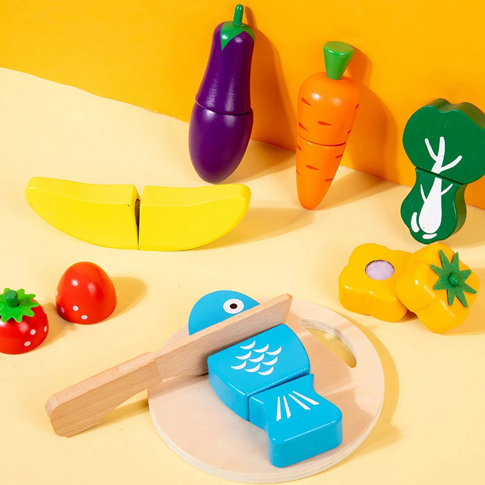 43-Pieces Wooden Play Food Set for Toddlers