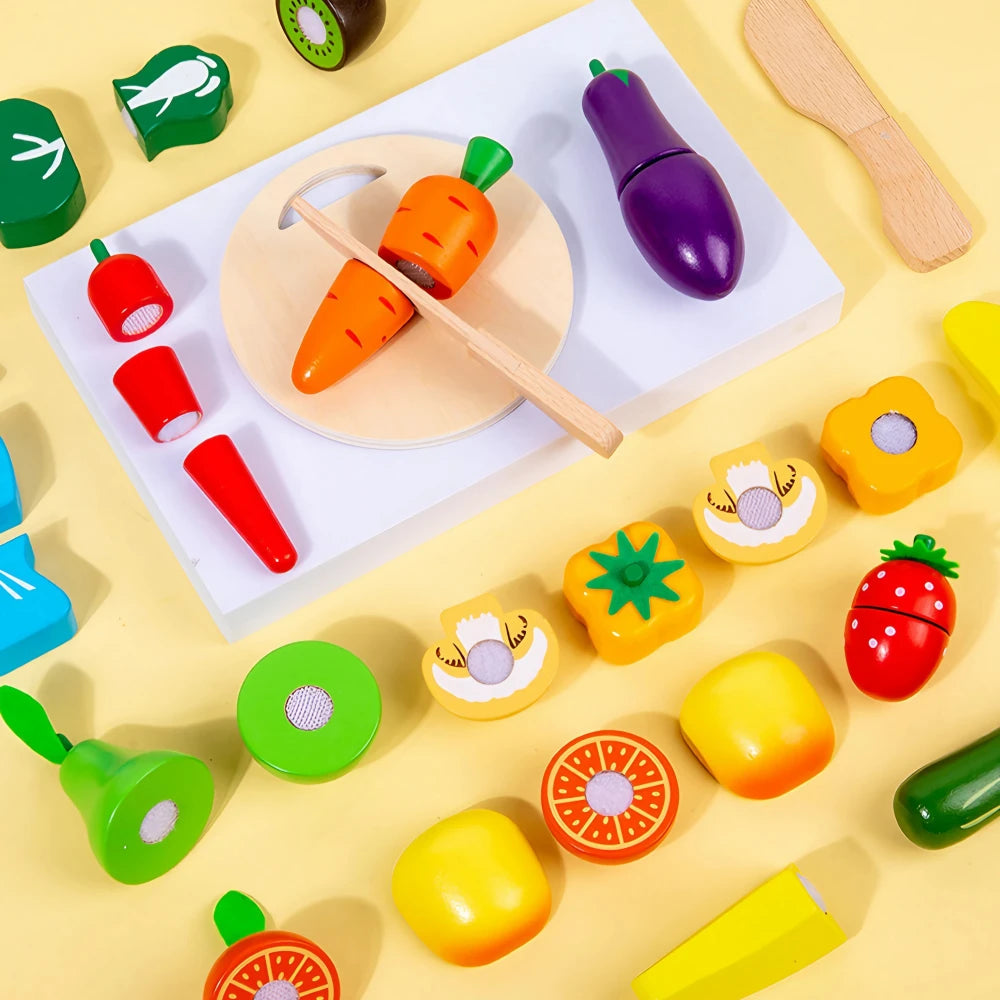43-Pieces Wooden Play Food Set for Toddlers