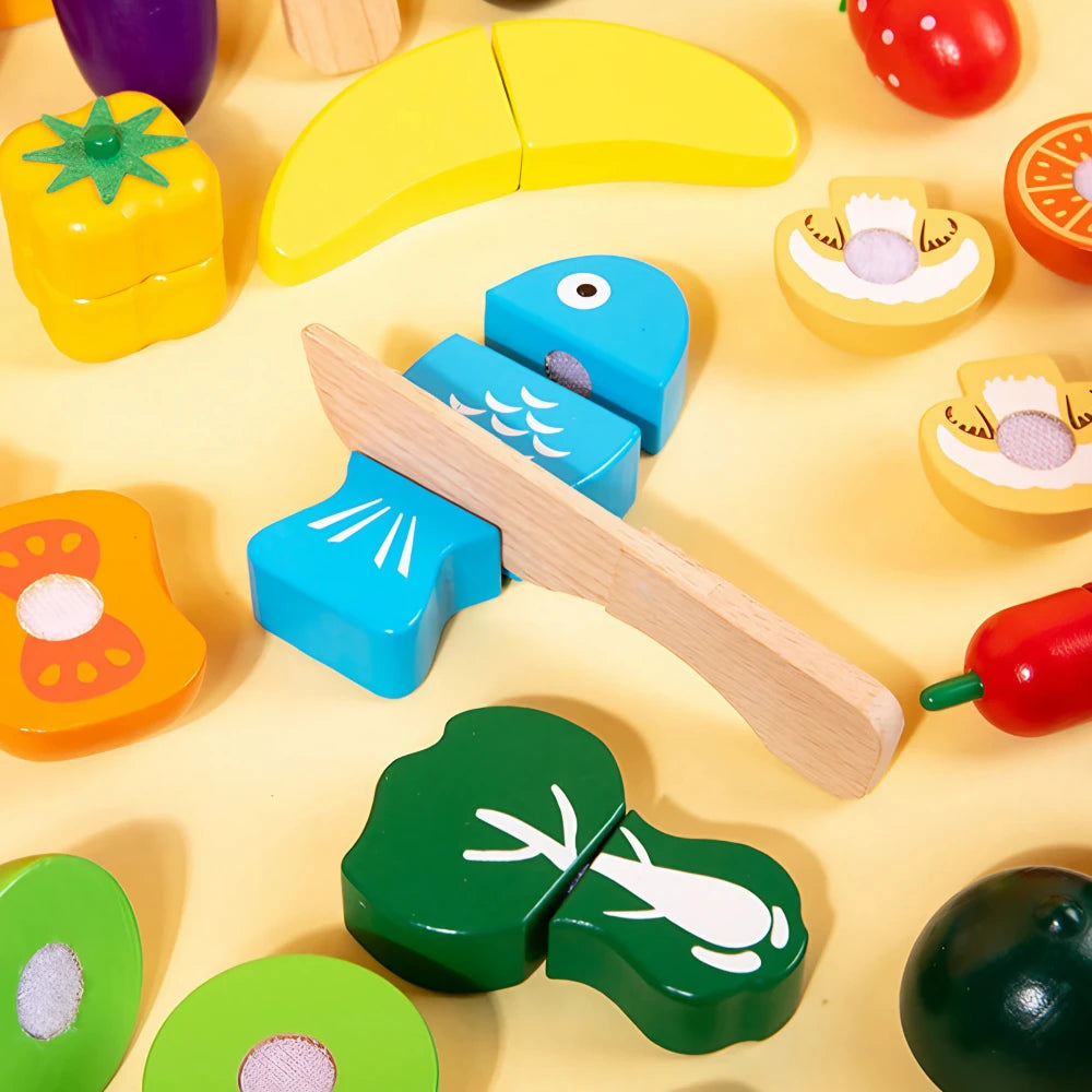 43-Pieces Wooden Play Food Set for Toddlers