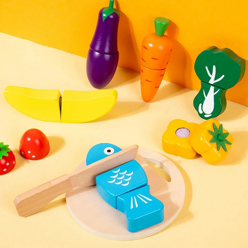 43-Pieces Wooden Play Food Set for Toddlers