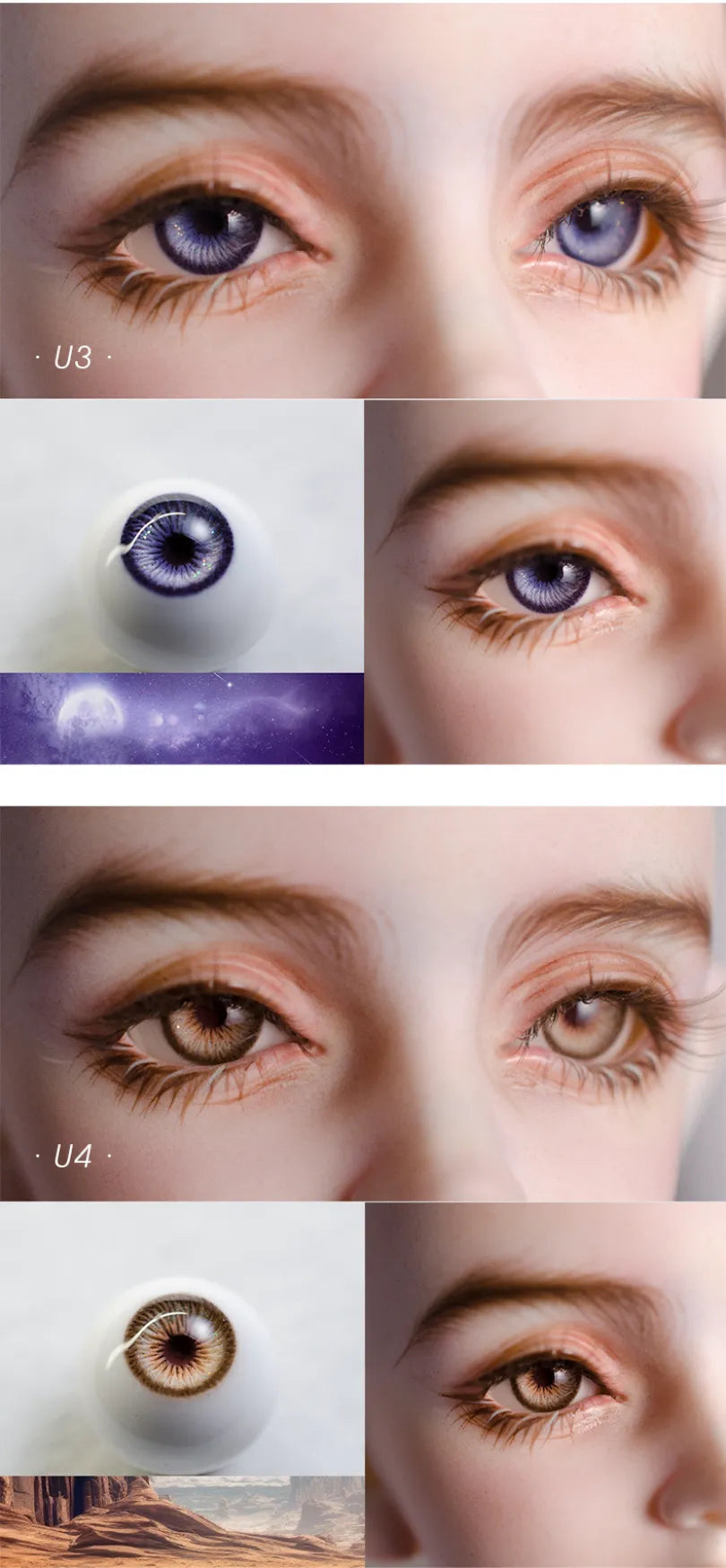 Realistic 1/3&1/4&1/6 BJD Doll Plaster Eyes (Non-Resin)