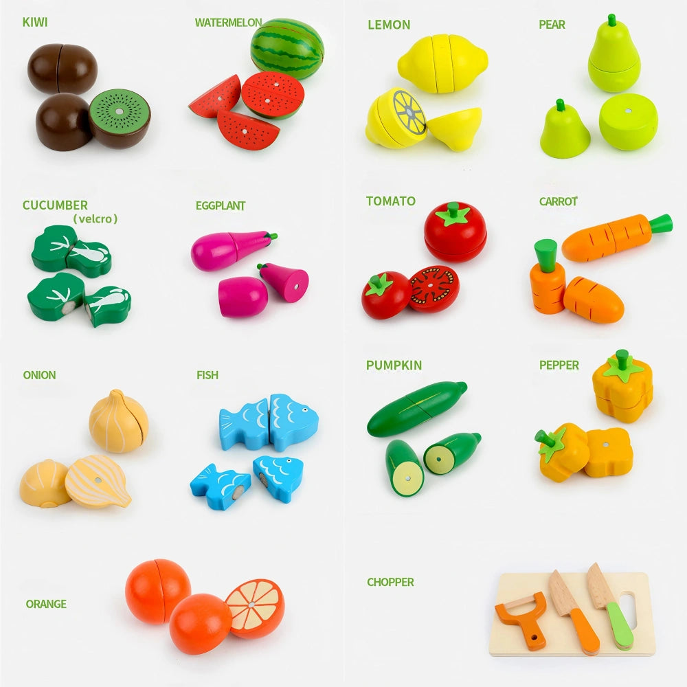 34-Pieces Wooden Play Food Set