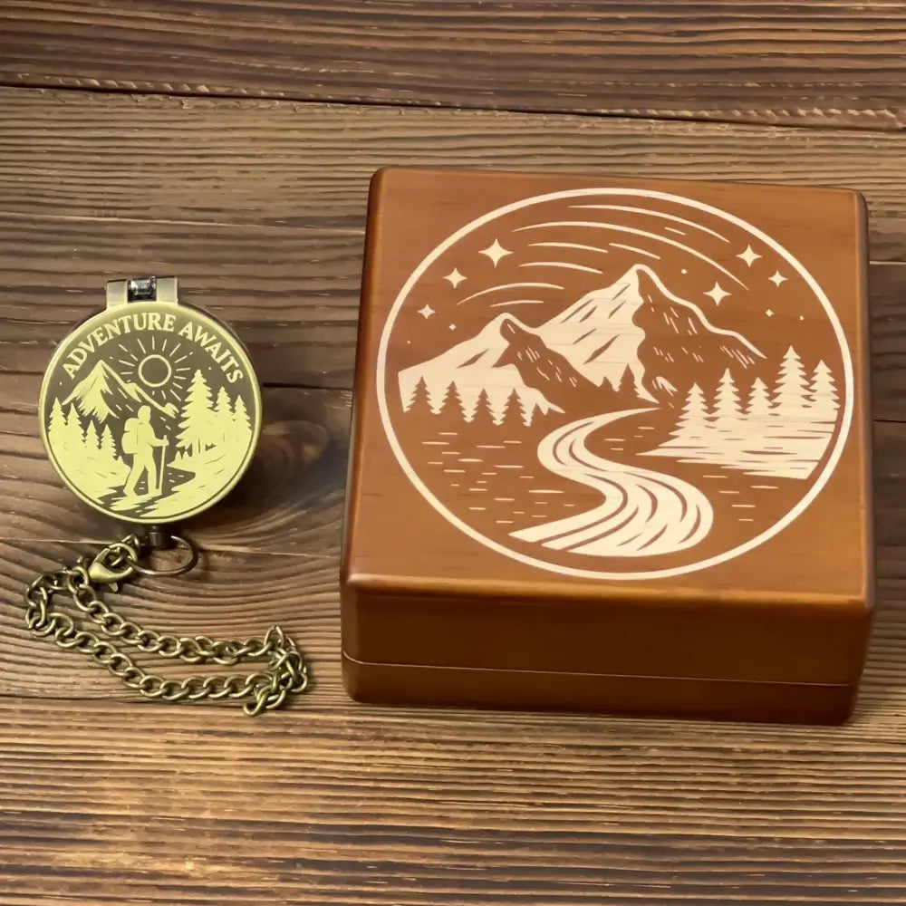 Personalized Graduation Gift Brass Compass for Hiker – Engraved Quote "Adventure Awaits", Retirement Gift for Son, Him, Custom Photo Keepsake