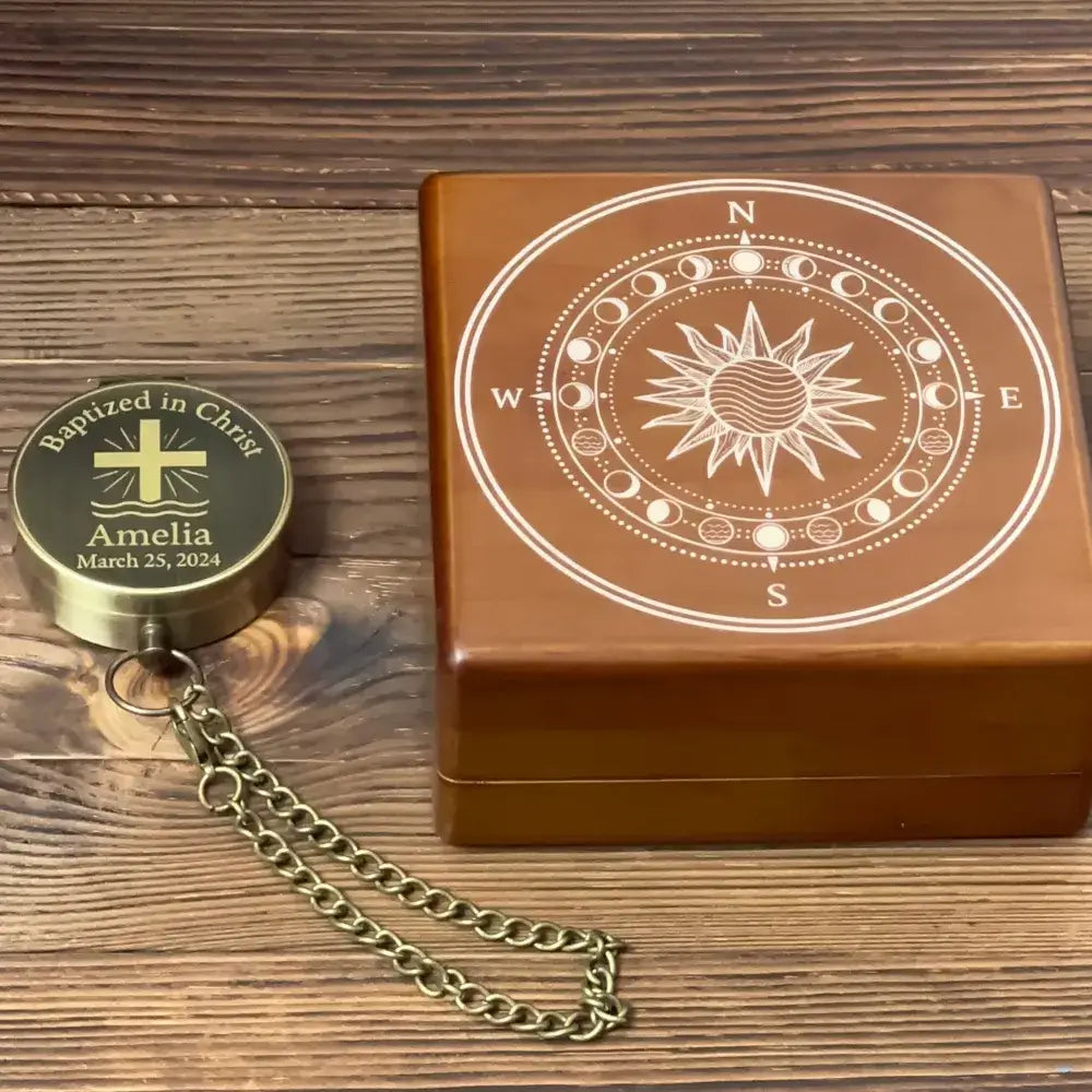 Personalized Baptism Gift Compass with Cross Design – Engraved "Baptized in Christ", Christian Keepsake for Godson, Goddaughter, Boy, Custom Name & Date