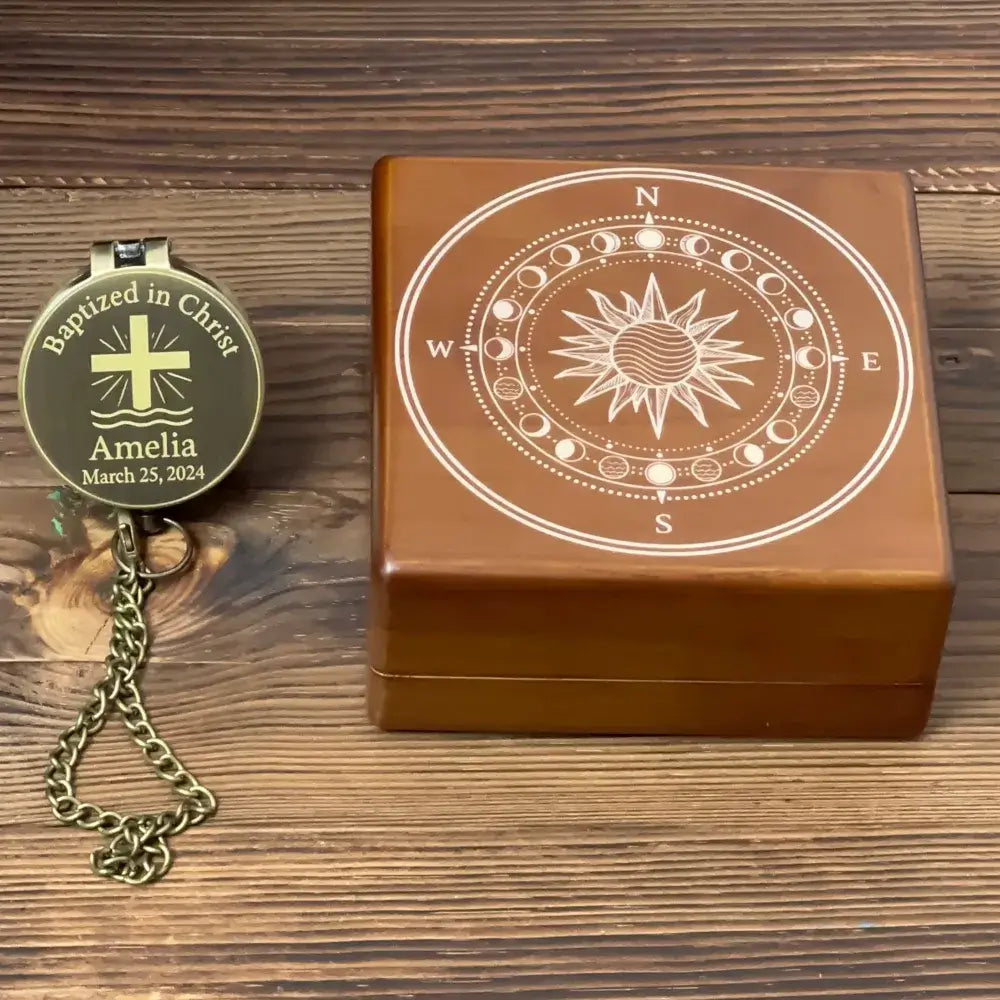 Personalized Baptism Gift Compass with Cross Design – Engraved "Baptized in Christ", Christian Keepsake for Godson, Goddaughter, Boy, Custom Name & Date