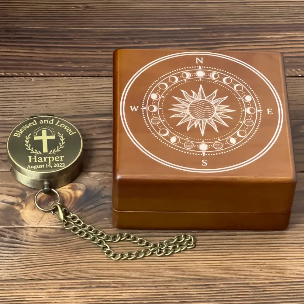 Engraved Christian Compass with Cross Design – "Blessed and Loved", Graduation or Baptism Gift for Son or Godson, Personalized Keepsake with Name