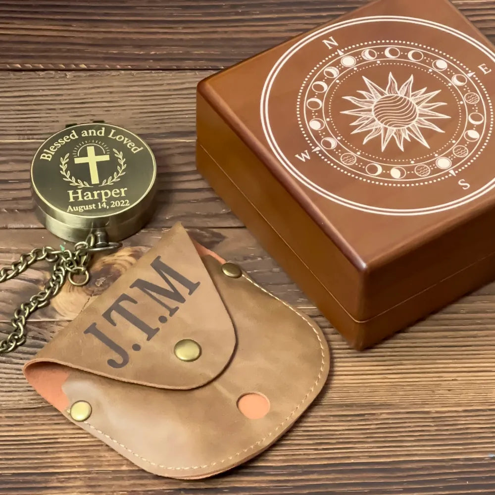 Engraved Christian Compass with Cross Design – "Blessed and Loved", Graduation or Baptism Gift for Son or Godson, Personalized Keepsake with Name
