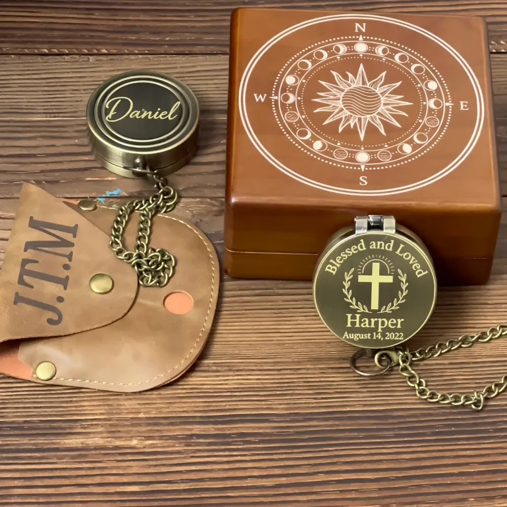 Engraved Christian Compass with Cross Design – "Blessed and Loved", Graduation or Baptism Gift for Son or Godson, Personalized Keepsake with Name