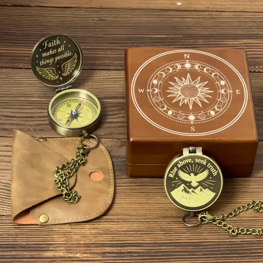 Christian Engraved Brass Compass with Dove Design – "Rise Above, Seek Truth", Baptism or Confirmation Gift for Godson, Personalized Faith Keepsake