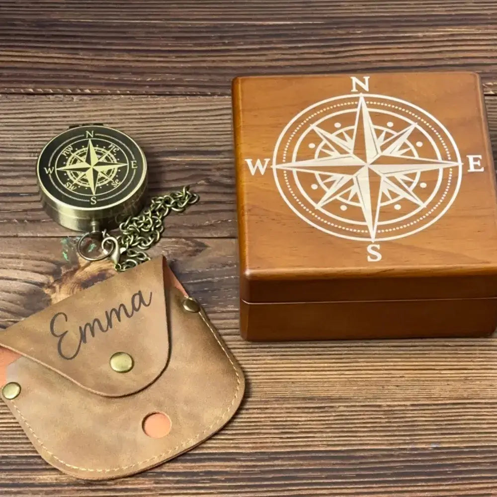 Classic Engraved Nautical Brass Compass with Compass Rose – Personalized Retirement or Groomsmen Gift for Him, Dad, Custom Quote Working Keepsake