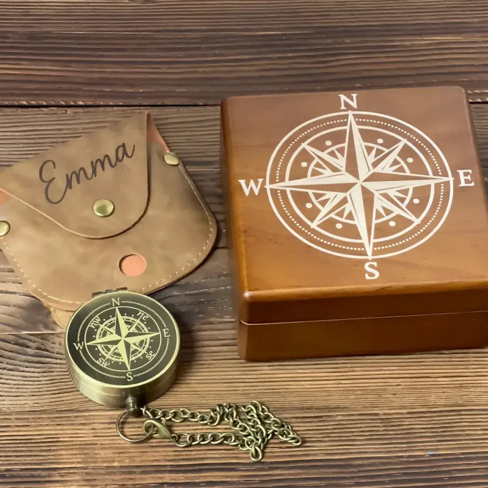 Engraved Brass Compass Gift for Husband or Son – Custom Monogram Name Compass – Personalized Keepsake for Men