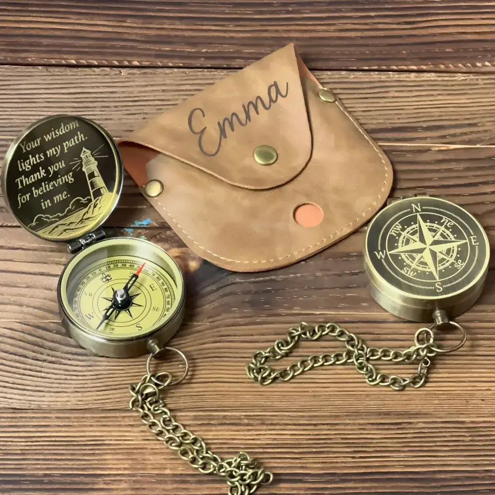 Classic Engraved Nautical Brass Compass with Compass Rose – Personalized Retirement or Groomsmen Gift for Him, Dad, Custom Quote Working Keepsake