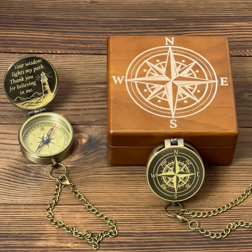 Classic Engraved Nautical Brass Compass with Compass Rose – Personalized Retirement or Groomsmen Gift for Him, Dad, Custom Quote Working Keepsake