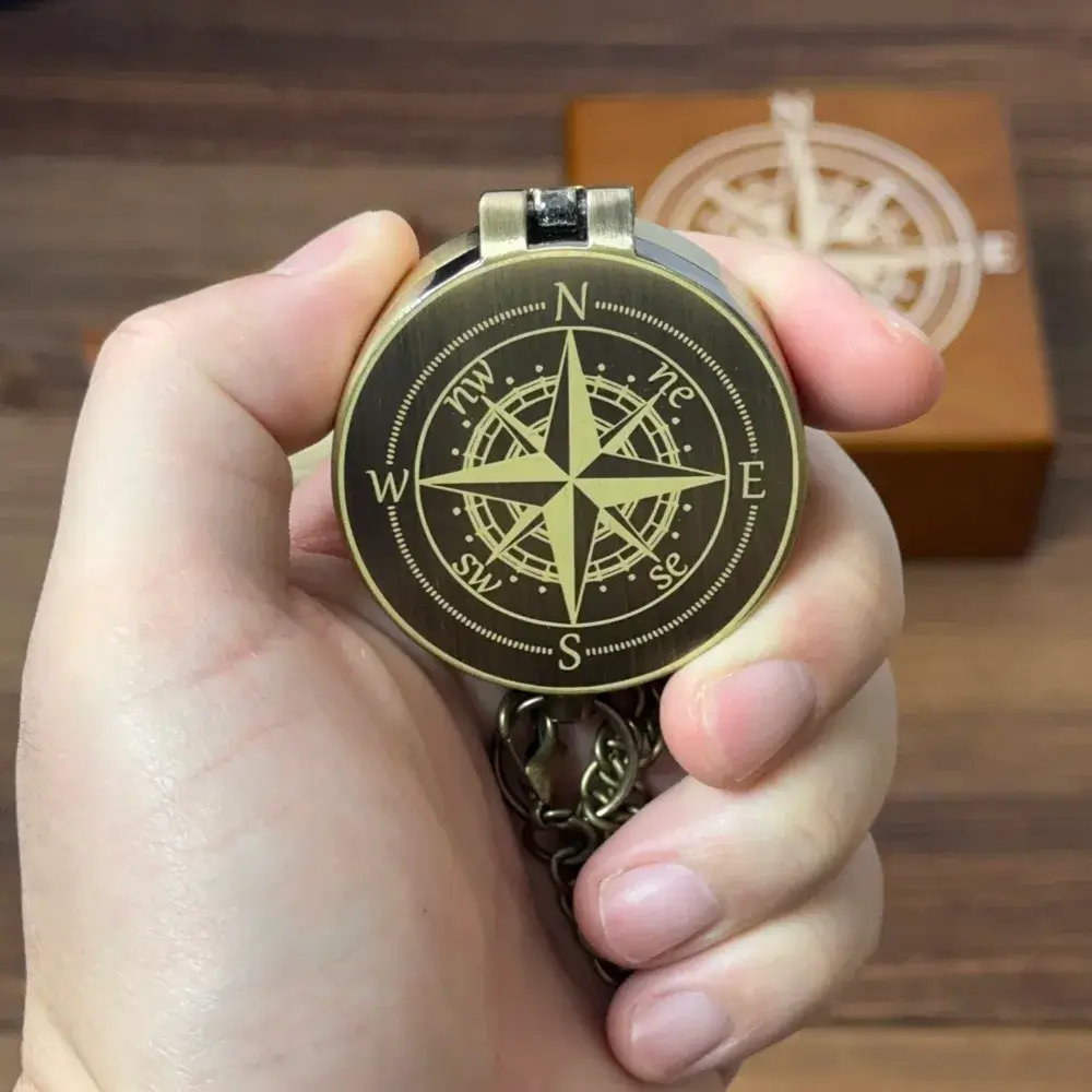 Classic Engraved Nautical Brass Compass with Compass Rose – Personalized Retirement or Groomsmen Gift for Him, Dad, Custom Quote Working Keepsake