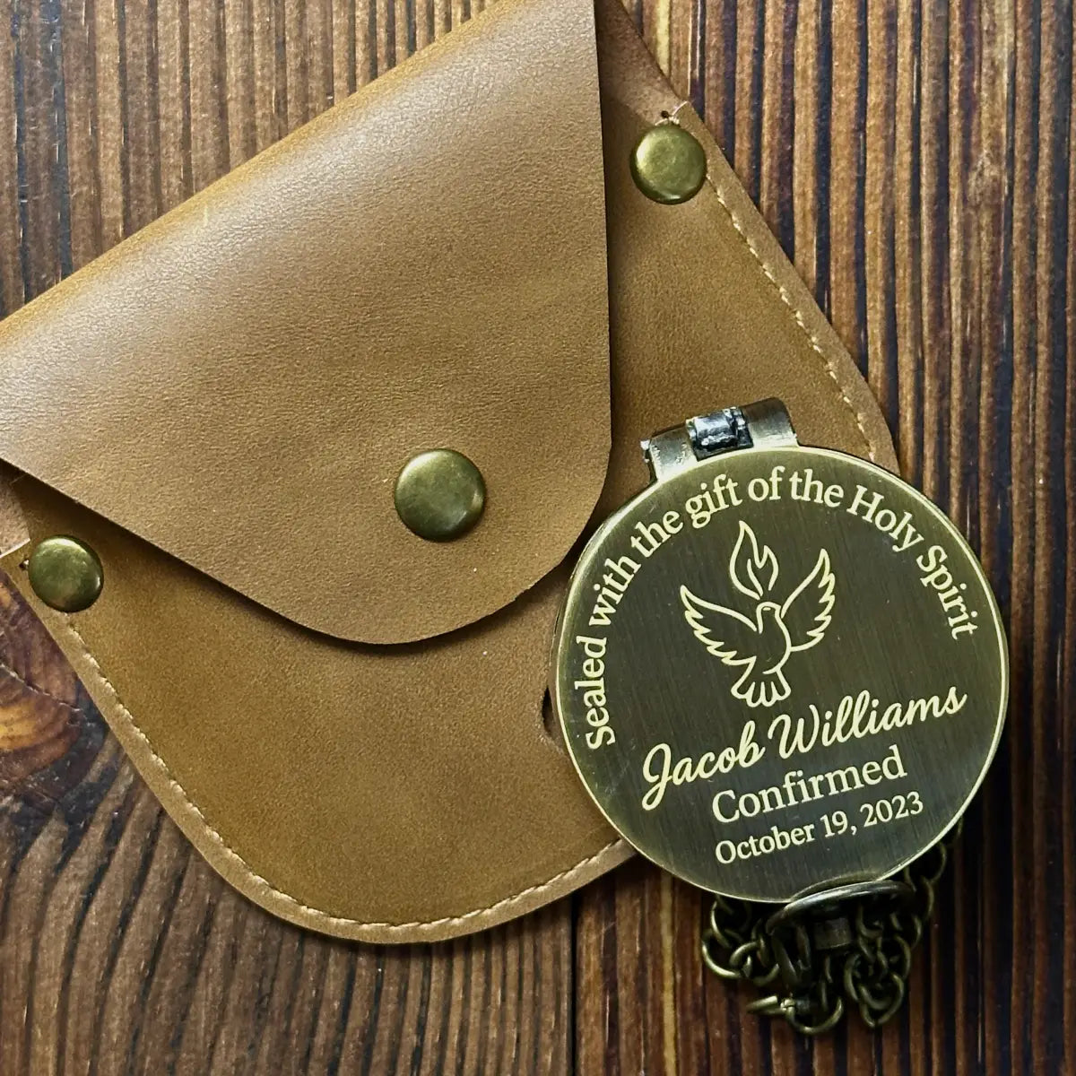 Confirmation Gift Engraved Compass with Holy Spirit Dove – Personalized Catholic Keepsake for Godson or Goddaughter, Custom Name & Date