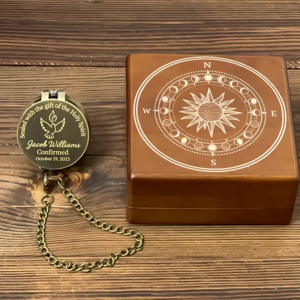 Confirmation Gift Engraved Compass with Holy Spirit Dove – Personalized Catholic Keepsake for Godson or Goddaughter, Custom Name & Date