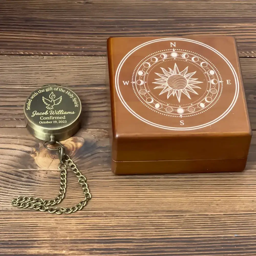 Confirmation Gift Engraved Compass with Holy Spirit Dove – Personalized Catholic Keepsake for Godson or Goddaughter, Custom Name & Date