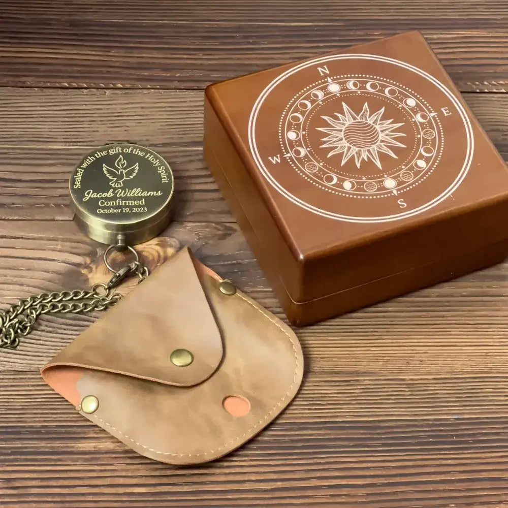 Confirmation Gift Engraved Compass with Holy Spirit Dove – Personalized Catholic Keepsake for Godson or Goddaughter, Custom Name & Date