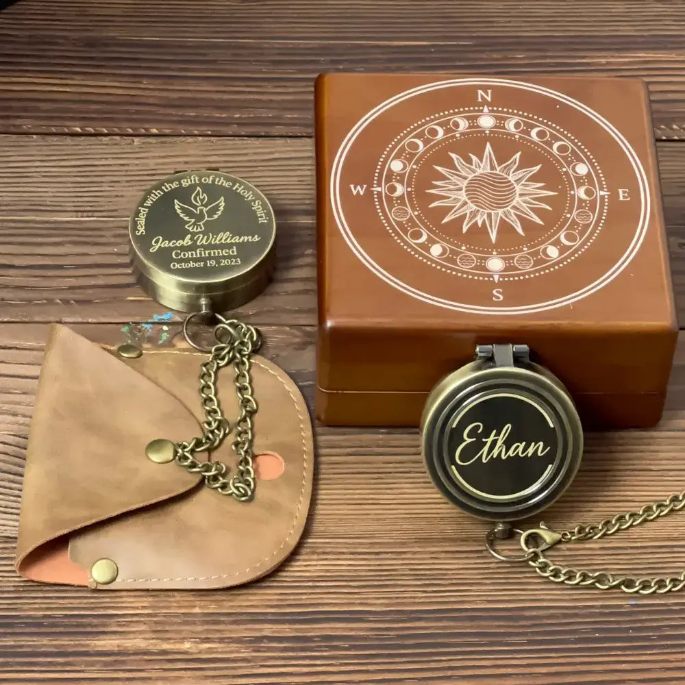 Confirmation Gift Engraved Compass with Holy Spirit Dove – Personalized Catholic Keepsake for Godson or Goddaughter, Custom Name & Date