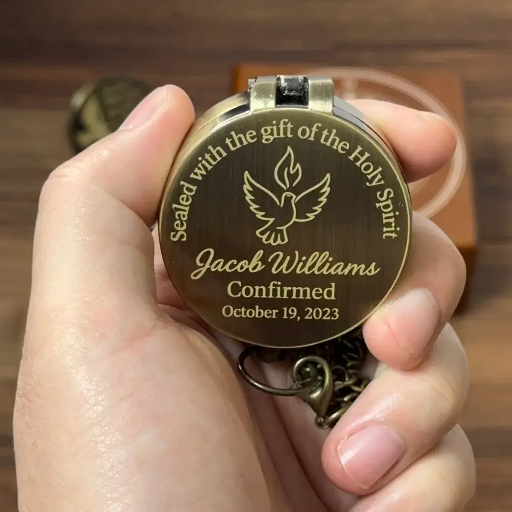 Confirmation Gift Engraved Compass with Holy Spirit Dove – Personalized Catholic Keepsake for Godson or Goddaughter, Custom Name & Date