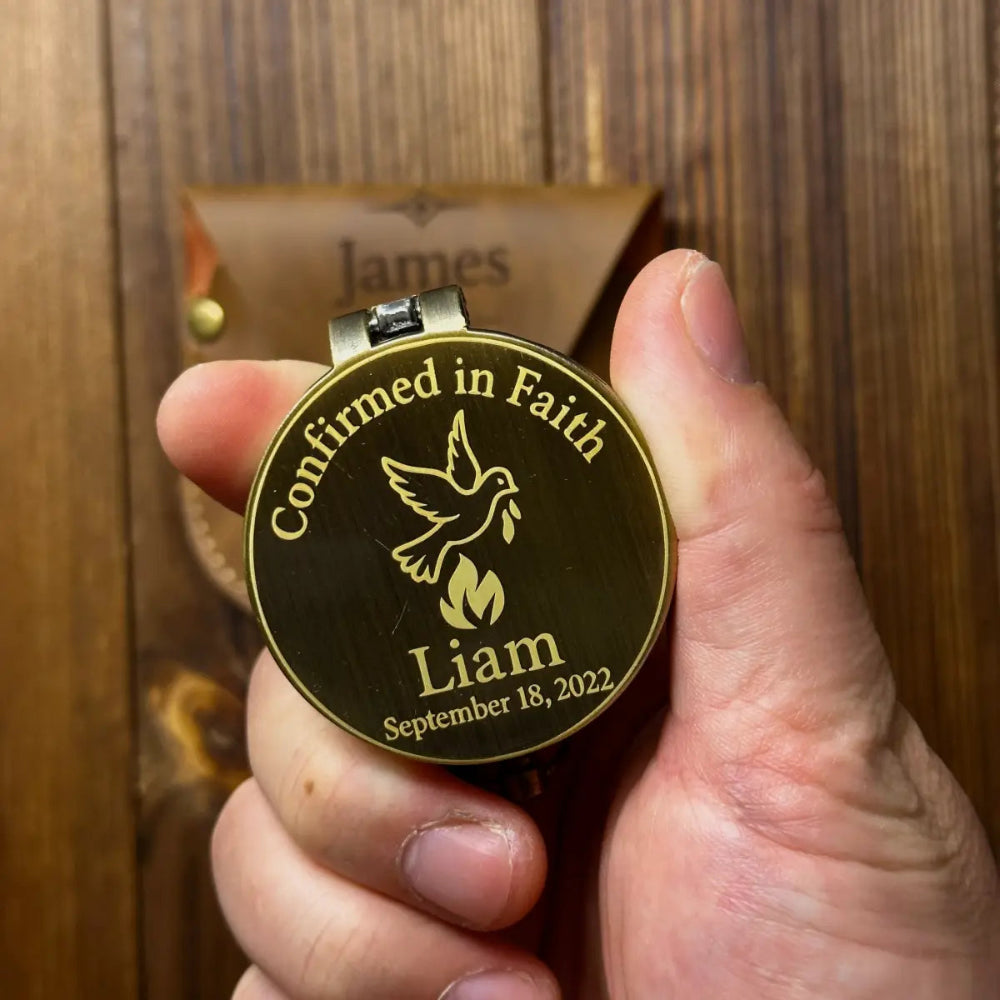 Personalized Custom Brass Compass Gift for Boys, Teenagers & Men – Engraved Baptism Confirmation or Graduation Gift
