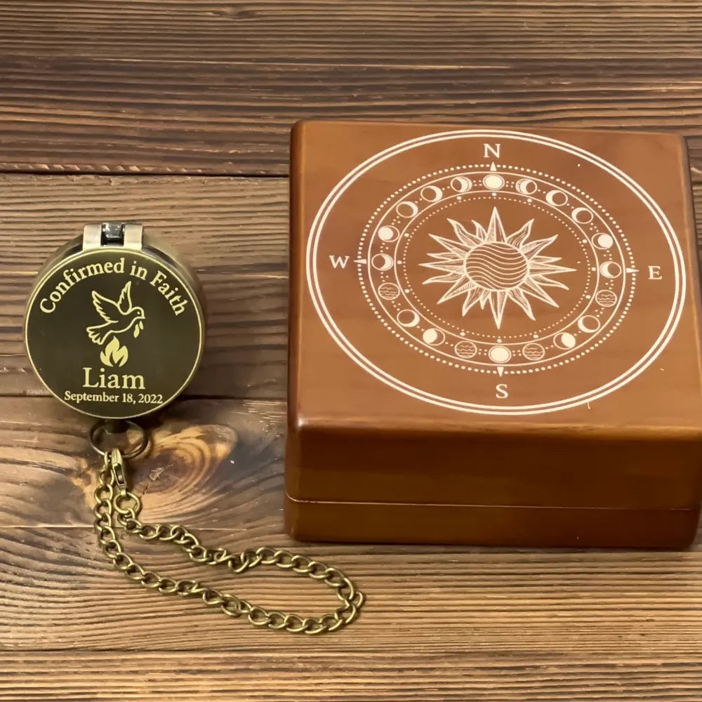 Personalized Confirmation Gift Compass with Dove Design – Engraved "Confirmed in Faith", Christian Keepsake for Boy or Girl, Custom Name & Date