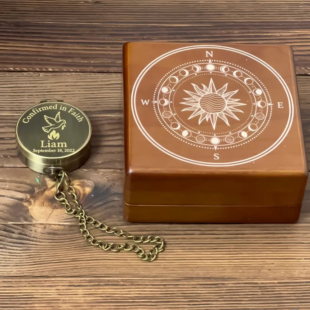 Personalized Confirmation Gift Compass with Dove Design – Engraved "Confirmed in Faith", Christian Keepsake for Boy or Girl, Custom Name & Date