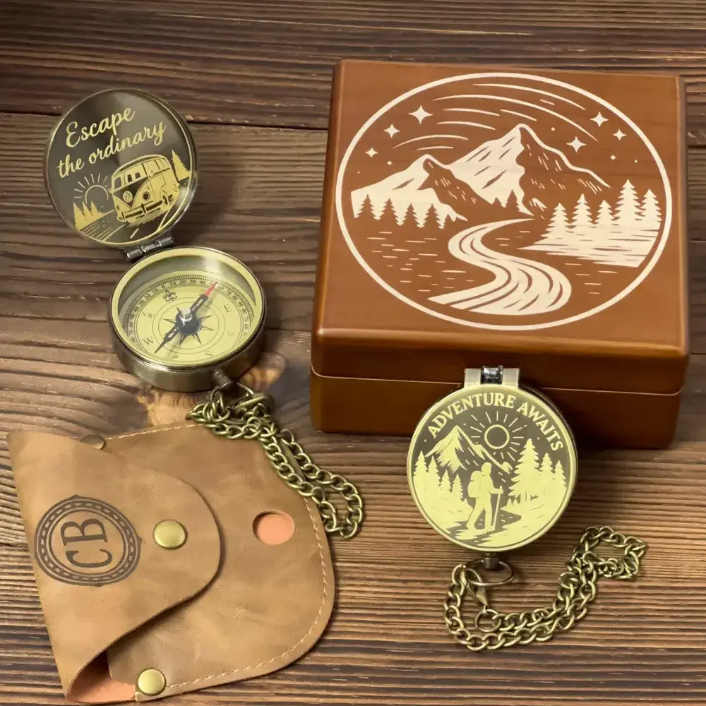 Adventure Gift Engraved Compass "Escape the Ordinary" VW Bus Design – Personalized Traveler Gift for Him, Retirement Keepsake