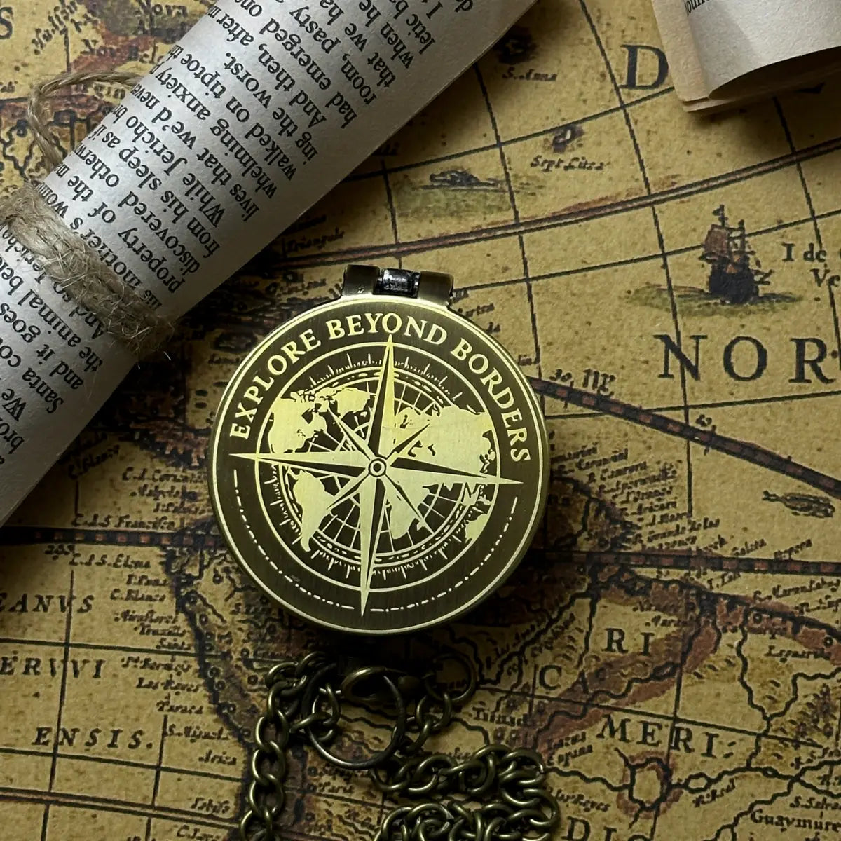 World Map Engraved Compass "Explore Beyond Borders" | Graduation Gift for Son, Him | Retirement Gift | Traveler Gift | Personalized | Brass Working Compass