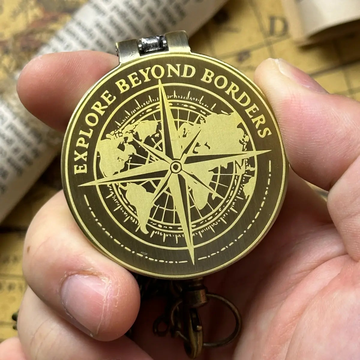 World Map Engraved Compass "Explore Beyond Borders" | Graduation Gift for Son, Him | Retirement Gift | Traveler Gift | Personalized | Brass Working Compass