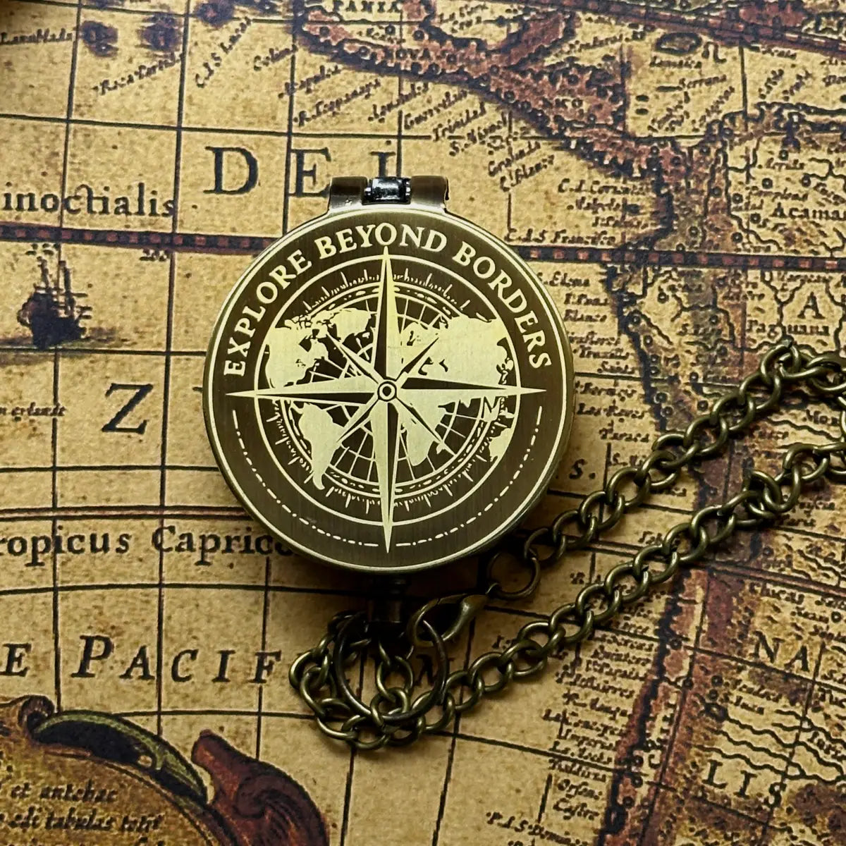 World Map Engraved Compass "Explore Beyond Borders" | Graduation Gift for Son, Him | Retirement Gift | Traveler Gift | Personalized | Brass Working Compass