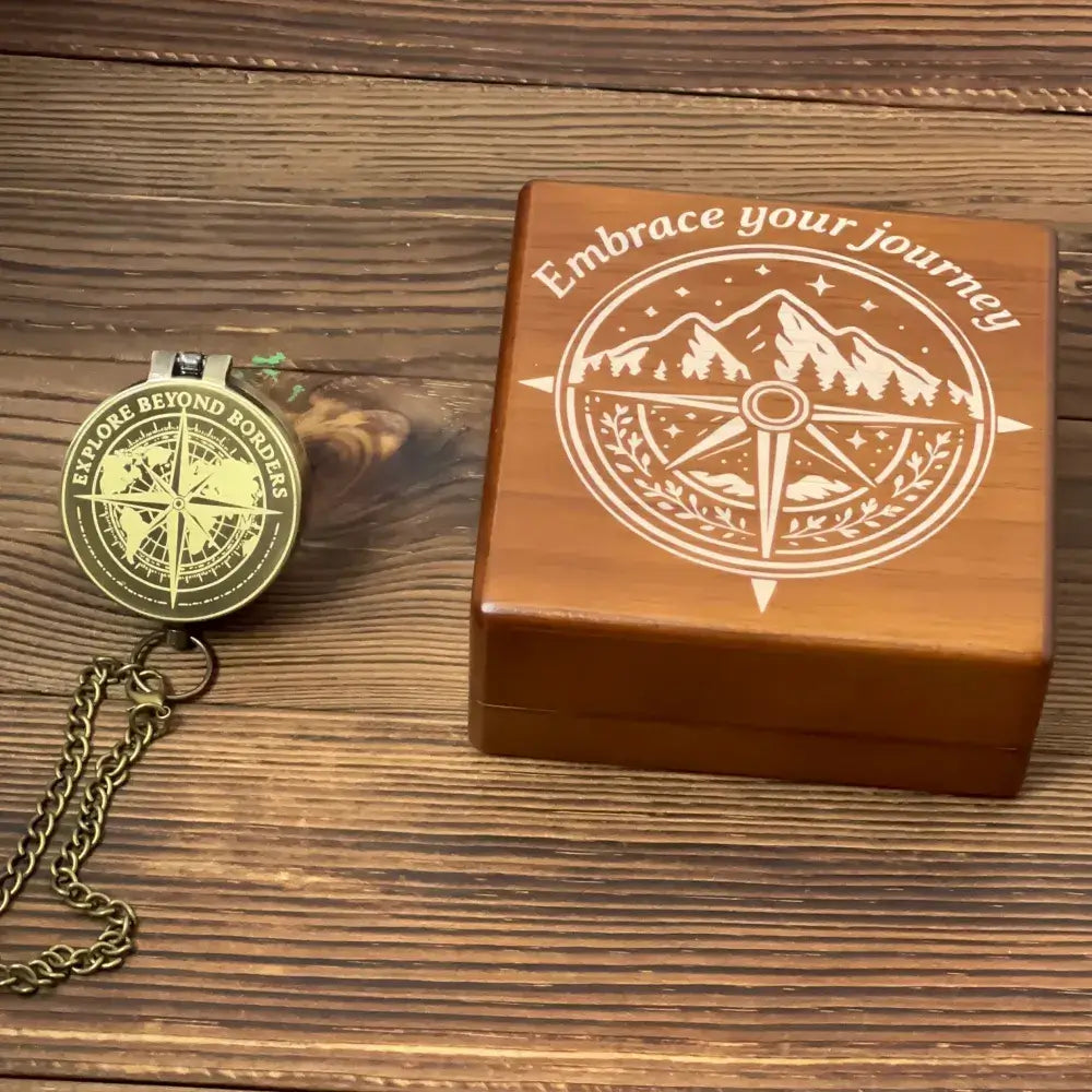 Engraved World Map Brass Compass for Travelers – "Explore Beyond Borders", Personalized Graduation or Retirement Gift for Him, Keepsake