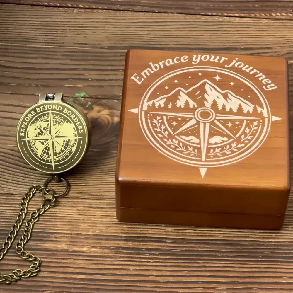 Engraved World Map Brass Compass for Travelers – "Explore Beyond Borders", Personalized Graduation or Retirement Gift for Him, Keepsake