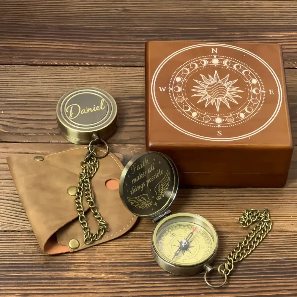 Christian Gift Personalized Compass Engraved "Faith Makes All Things Possible" – Wings Design, Inspirational Keepsake for Baptism, Confirmation