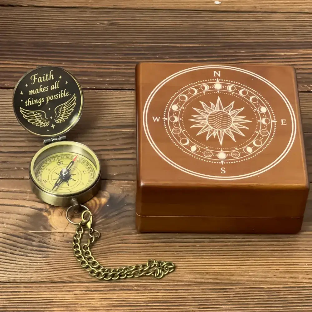 Christian Gift Personalized Compass Engraved "Faith Makes All Things Possible" – Wings Design, Inspirational Keepsake for Baptism, Confirmation