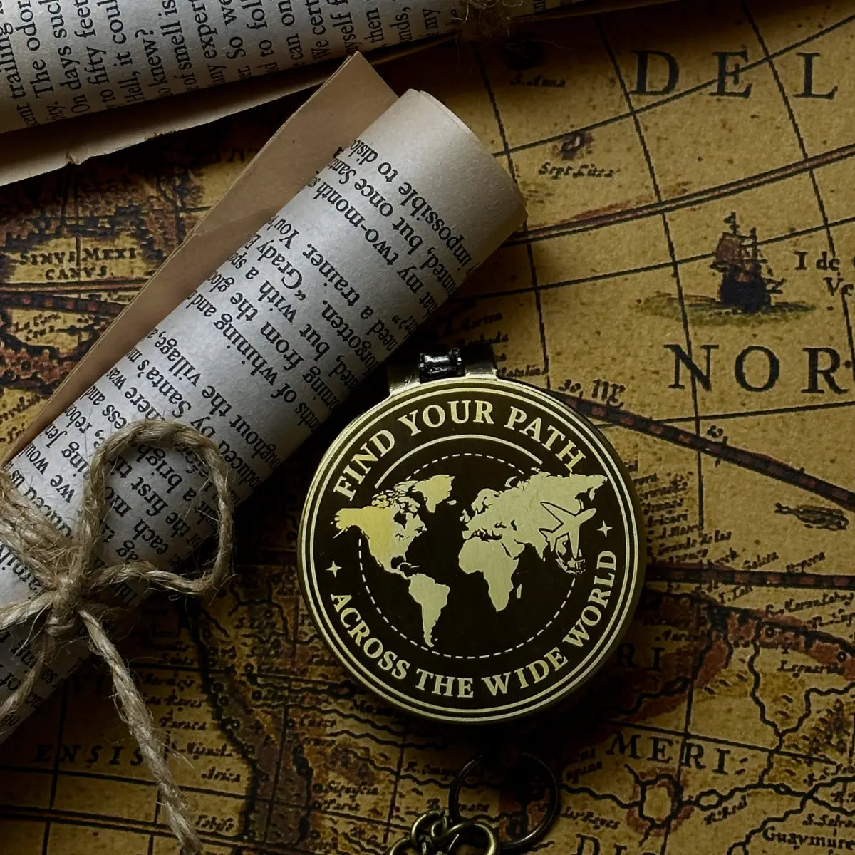 World Map Engraved Compass "Find Your Path" | Graduation Gift for Son, Him | Traveler Gift | Personalized Custom Quote | Brass Working Compass