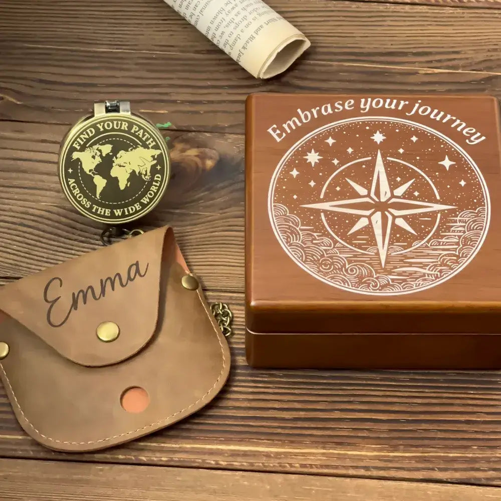 Graduation Gift Personalized Brass Compass with World Map – Engraved "Find Your Path", Unique Traveler Gift for Son or Him, Custom Quote Keepsake