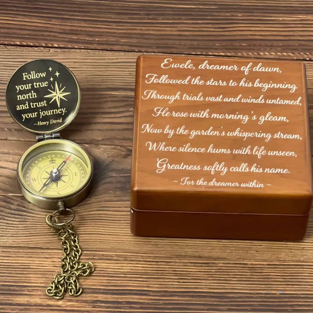 Inspirational Gift Personalized Brass Compass with Quote – Engraved "Follow Your True North", Graduation Gift for Son, Him, Keepsake
