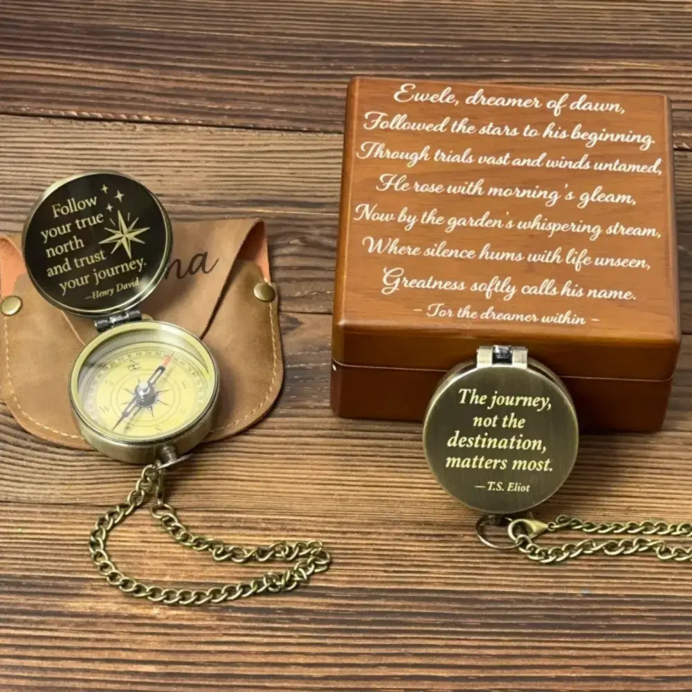 Inspirational Gift Personalized Brass Compass with Quote – Engraved "Follow Your True North", Graduation Gift for Son, Him, Keepsake