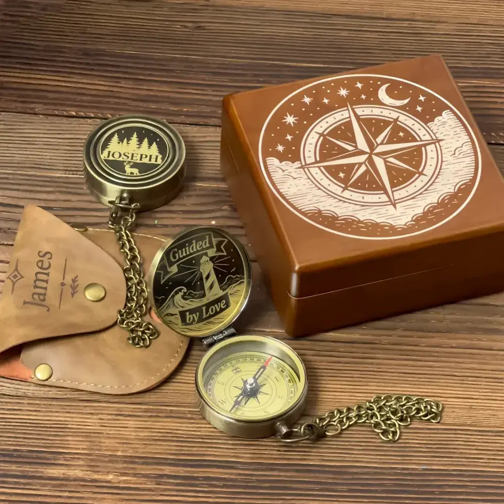 Romantic Gift Personalized Compass Engraved "Guided by Love" Lighthouse – Anniversary Gift for Husband, Him, Nautical Keepsake