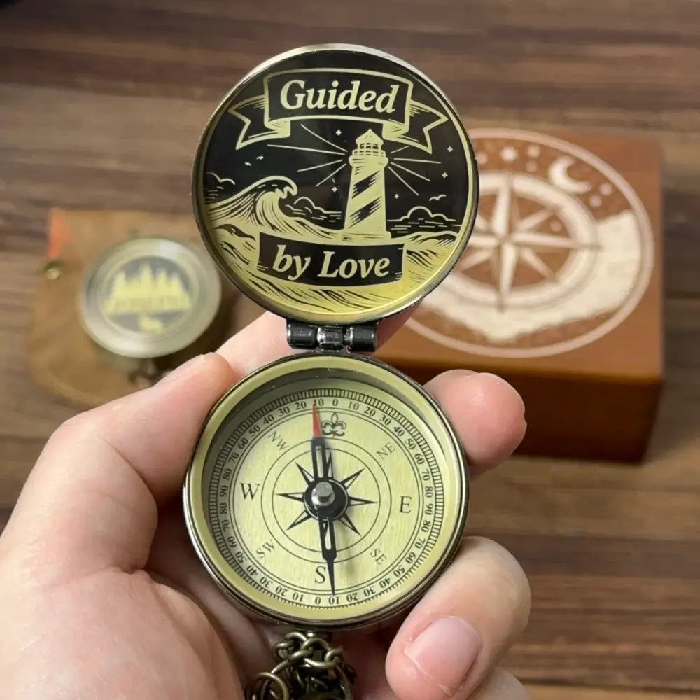 Romantic Gift Personalized Compass Engraved "Guided by Love" Lighthouse – Anniversary Gift for Husband, Him, Nautical Keepsake