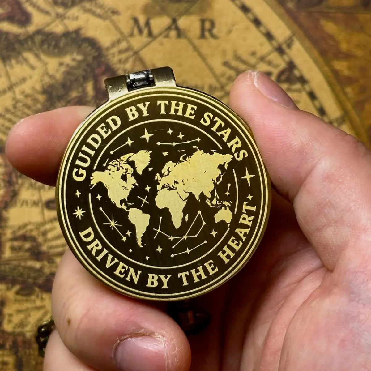 Romantic Engraved Compass "Guided By The Stars, Driven By The Heart" | Anniversary Gift for Husband, Him | Personalized | Brass Working Compass