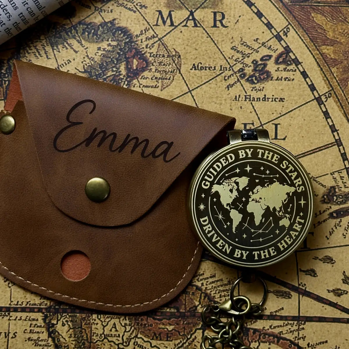 Romantic Engraved Compass "Guided By The Stars, Driven By The Heart" | Anniversary Gift for Husband, Him | Personalized | Brass Working Compass
