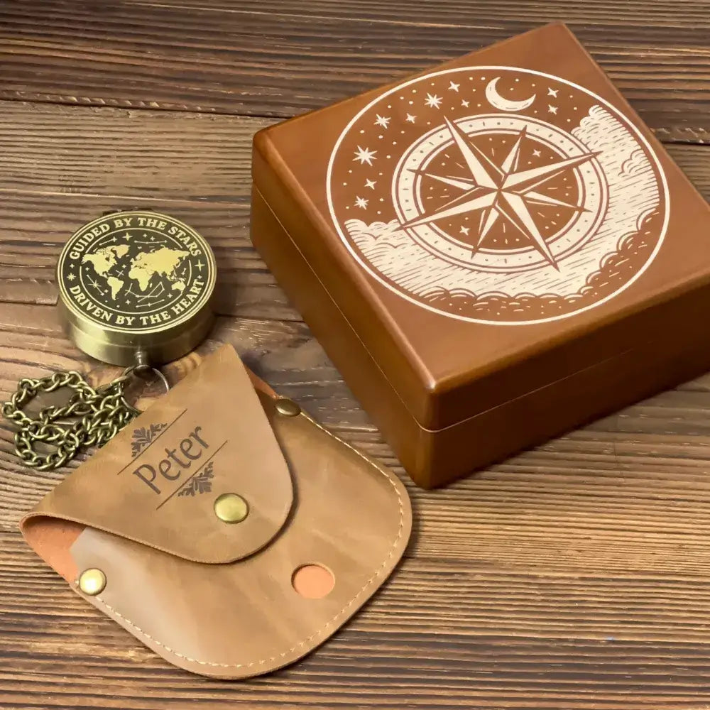 Personalized Romantic Brass Compass with Star Map Design – Engraved Quote "Guided By Stars, Driven By Heart", Anniversary Gift for Husband, Keepsake