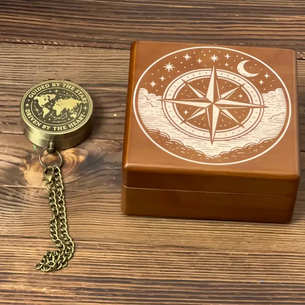 Personalized Romantic Brass Compass with Star Map Design – Engraved Quote "Guided By Stars, Driven By Heart", Anniversary Gift for Husband, Keepsake