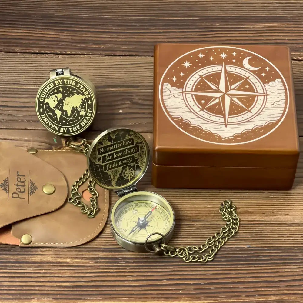 Personalized Romantic Brass Compass with Star Map Design – Engraved Quote "Guided By Stars, Driven By Heart", Anniversary Gift for Husband, Keepsake