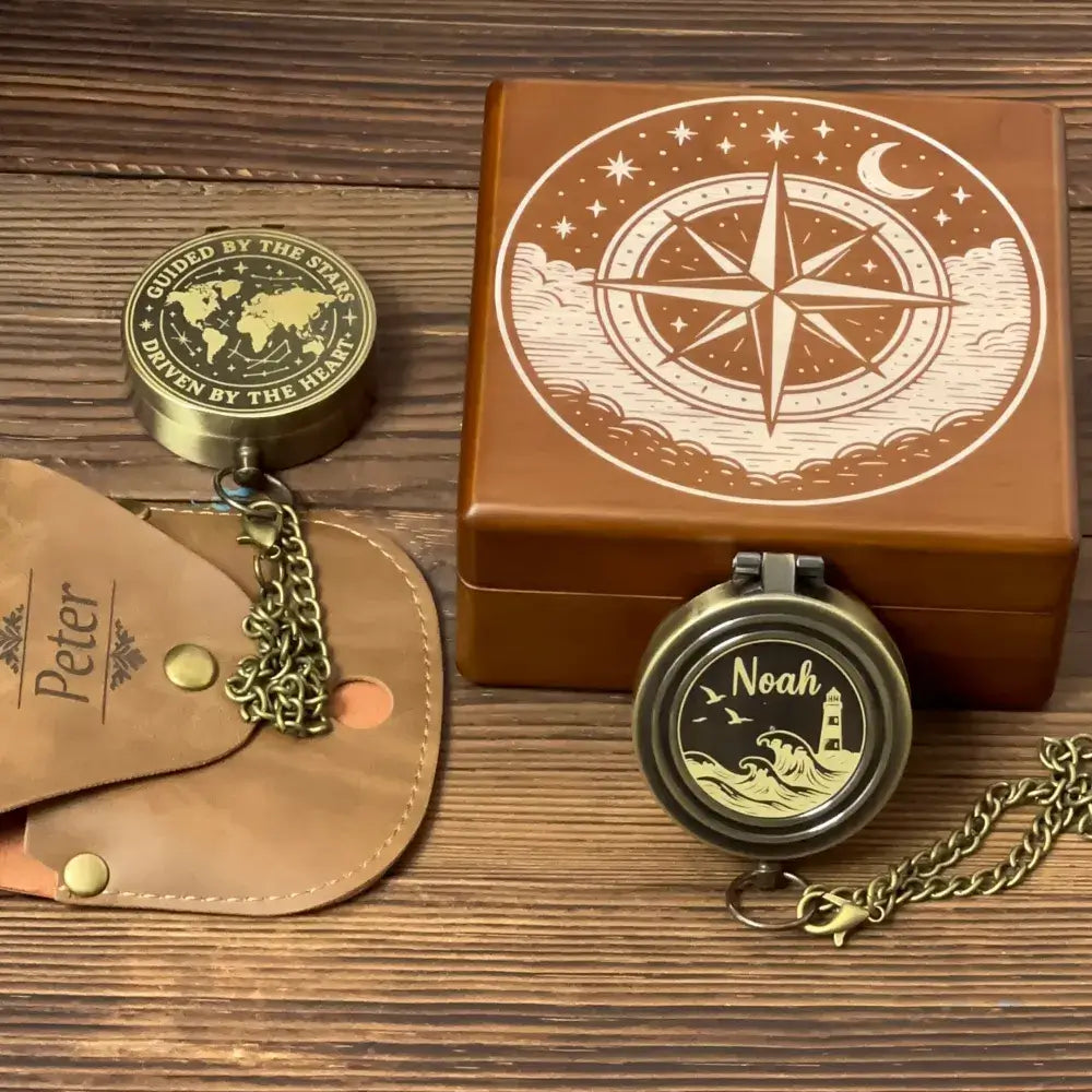 Personalized Romantic Brass Compass with Star Map Design – Engraved Quote "Guided By Stars, Driven By Heart", Anniversary Gift for Husband, Keepsake