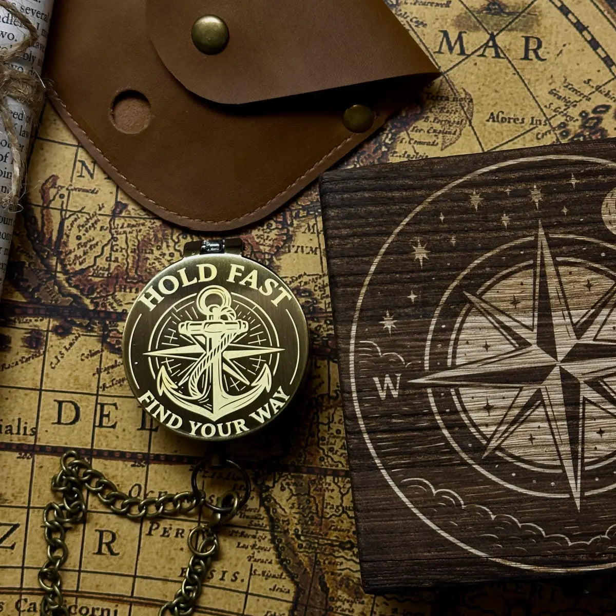 Nautical Anchor Engraved Compass "Hold Fast Find Your Way" | Navy Gift for Him, Sailor | Personalized Graduation Gift | Brass Working Compass
